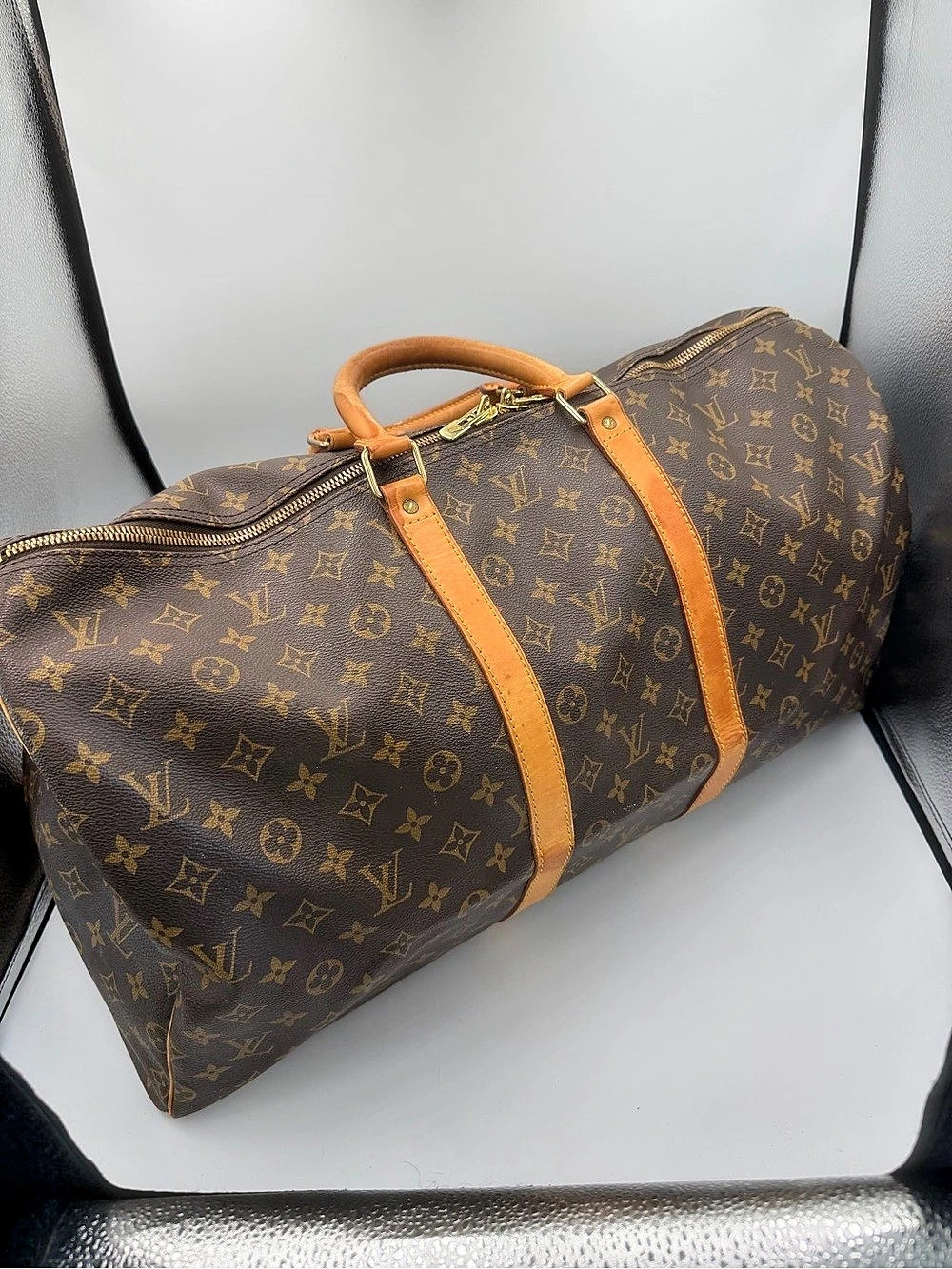 Louis Vuitton Keepall 60 Travel Bag in Brown & Tan